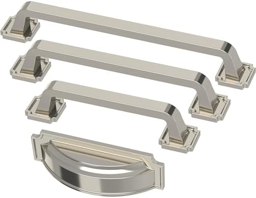Franklin Brass 10 Pack Polished Nickel Cabinet Handles 3 inch or 3-3/4 inch (76mm or 96mm) Kitchen Cabinet Handles and Drawer Pulls for Cupboards and Dressers |Notched Backplate