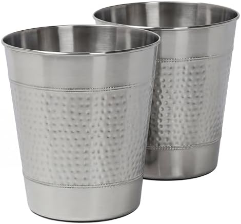 happimess Riley 2 Gal Hammered Steel Bin 10" H, Brushed Steel, Set of 2