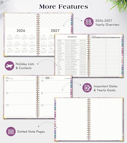 Academic Planner 2026-2027, 18 Months Weekly and Monthly Hardcover Planner, July 2026 - December 2027, 8.5" x 11" A4 Large Daily Calendar Planner Book with Tabs, Spiral College School Agenda Organizer for Student Teacher, Purple Marble