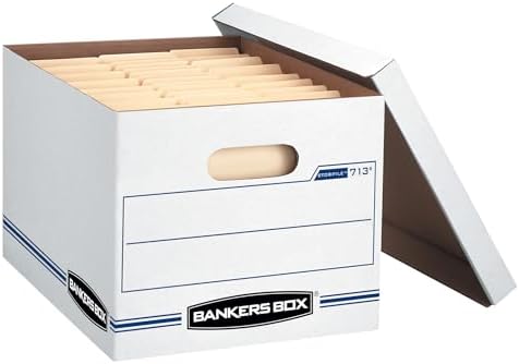 Bankers Box 12-Pack Basic-Duty File Storage Box with Lid, Letter/Legal | Tame everyday paperwork with affordable file boxes, lift-off lids, and reinforced handles for simple record storage.
