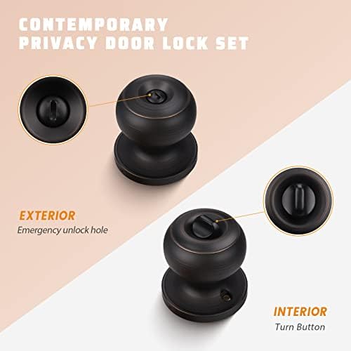 KNOBWELL Privacy Door Knobs Handles, Bed and Bath Door Knob with Lock, Oil Rubbed Bronze Door Knobs Interior, Keyless Interior Bronze Door Knob, 1 Pack