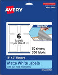Avery TrueBlock Matte White Square Labels, Sure Feed Technology, 3" x 3", 300 Matte White Labels, Print-to-The-Edge, Laser/Inkjet Printable, Great for Packaging and Product Merchandising