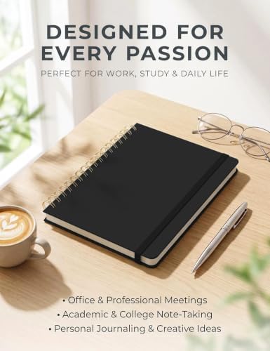 5 Pack Hardcover Spiral Notebooks, 8.3" x 6.3" Lined Journal Set, 100 GSM Bleed-Resistant Paper, 200 Pages Twin-Wire Bound Notebook with Elastic Band & Category Stickers for Office, School