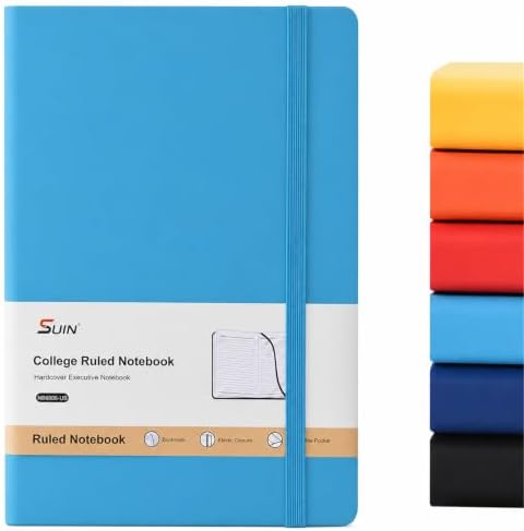 SUIN A5 Hardcover Lined Journal Notebook, 200 Pages, Light Blue, 1 Pack