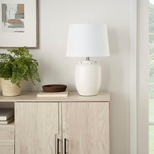 Nourison Home 24" White Farmhouse Ceramic Pottery Jug Table Lamp for Bedside Table, Living Room, Office, Entryway