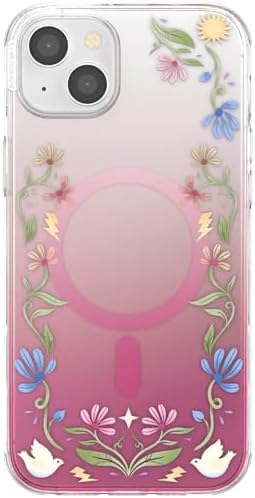 PopSockets iPhone 14 Plus Phone Case with MagSafe, Wireless Charging Compatible, Disney - Boho Wildflowers Maroon