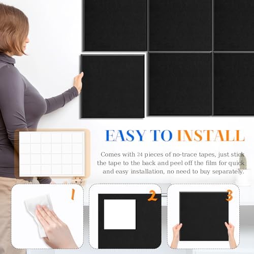 DOLLAR BOSS Felt Cork Board Tiles 48" x 36" Bulletin Board, 12 Pcs Black