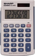 Sharp 8-Digit Pocket Calculator, LCD Display with Hinged Hard Cover, Dual-Power Handheld Simple Calculator, 2.5 x 4.5-Inches, Gray and Blue (EL-243SB)