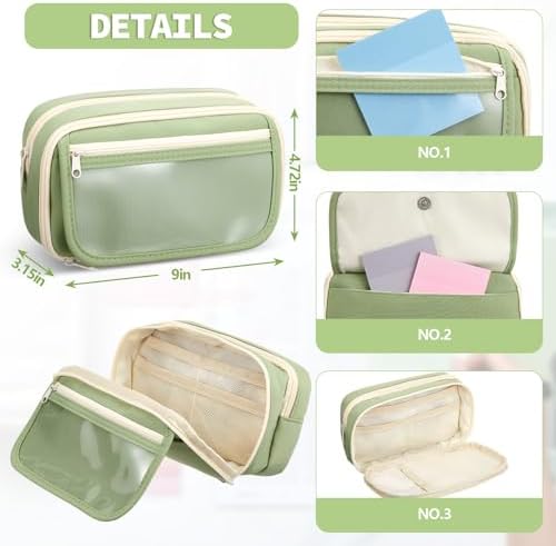 Jutom 39 Pcs Aesthetic Book Annotation Kit Highlighter with Pencil Case Bag Gel Pen Transparent Sticky Note Taking Bible Study College School Supplies (Green,Minimalist Style)