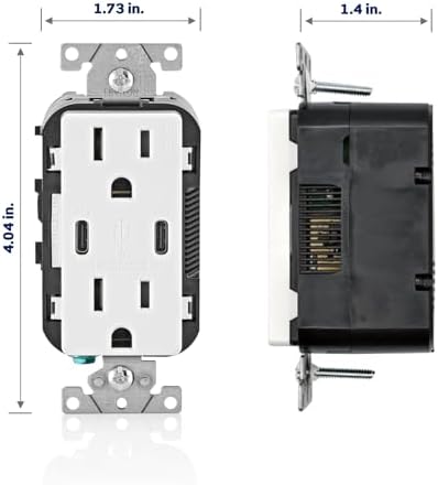 Leviton T5637-T 30W (6A) USB Dual Type-C/C in-Wall Charger with 15A Tamper-Resistant Outlet, USB Charger for Smartphones and Tablets, Not for Laptops, Light Almond