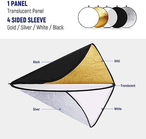 NEEWER 12 Inch/30 Centimeter Light Reflector Light Diffuser 5 in 1 Collapsible Multi Disc with Bag - Translucent, Silver, Gold, White, and Black for Studio Photography Lighting and Outdoor Lighting
