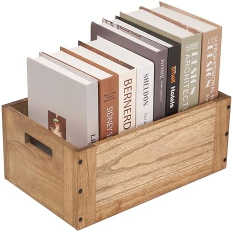 KIRIGEN Stackable Wood Storage Cube with Handles, Open Cubby Bin, Brown