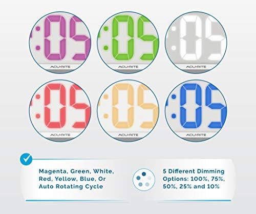 AcuRite 14.5" Oversized, Multicolor LED Clock with Indoor Temperature, Day of the Week, and Date (75160M) (Pack of 4)