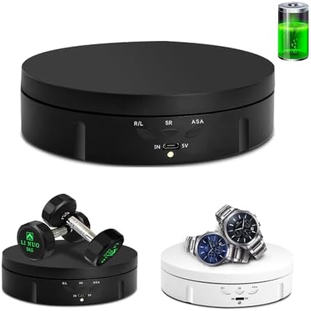 JAYEGT Motorized Rotating Display Stand, 5.74inch /22lbs Load, 360 Degree Electronic Turntable Display Stand for Photography Products Shows , Jewelry, Watch, 3D Models, Cake (Black/Button Control/rechargeable)