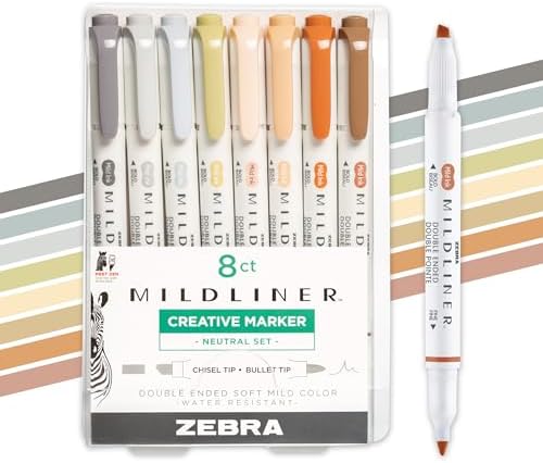 Zebra Pen MILDLINER No Bleed Highlighter, Neutral Vintage, Dual Tip, 8-Pack