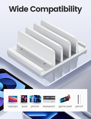 Vaydeer 3-Slot Vertical Laptop Stand Made of Premium ABS Plastics 5 in 1 Design Space-Saving Adjustable Desk Organizer for All MacBook/Chromebook/Surface (White)
