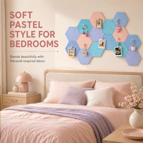 6.7 x 5.9 in 16 Pcs Hexagon Cork Board Tiles, Felt Pin Boards, Pastel