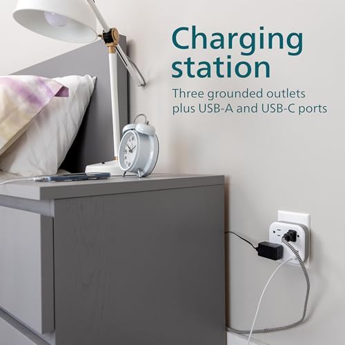 Philips EZFit 3-Outlet Surge Outlet Extender with USB, 1 USB-A, 1 USB-C