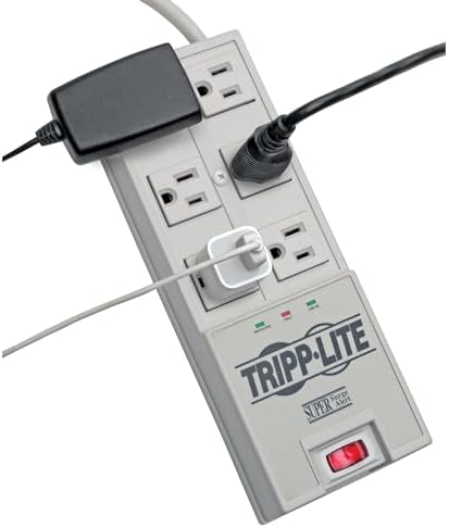 Tripp Lite 6 Outlet Surge Protector Power Strip, 6ft Cord, Right-Angle Plug, & $50,000 Insurance (TR-6) Grey
