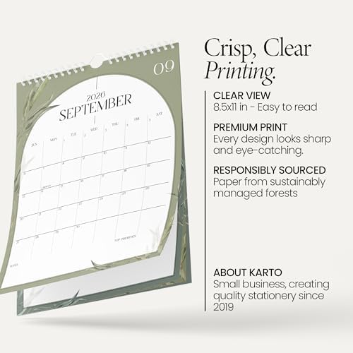 Karto Wall Calendar 2026 8.5x11 in - Boho Greenery