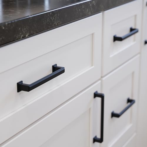 Franklin Brass 10 Pack Matte Black Cabinet Handles 5-1/16 inch (128mm) Kitchen Cabinet Handles and Drawer Pulls for Cupboards and Dressers | Stepped