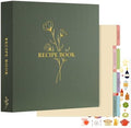 Lanpn Recipe Binder - 8.5x11, Waterproof, 60 Sleeves, 8 Dividers, 116 Family Recipes, Labels & Stickers, Green