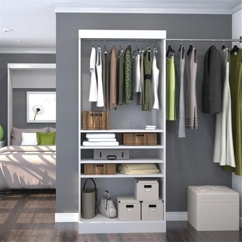Atlin Designs 36" Corner Storage Unit, White Finish, 5 Shelves, 2 Clothing Rods, Adjustable Shelving, Multi-Functional Closet Organizer for Bedroom or Home Office Use