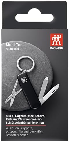 ZWILLING Manicure Pedicure Multi-Tool (4-in-1, Nail Clipper, Scissors, File with Cleaning Tip, Pocket Knife), 60mm, Black