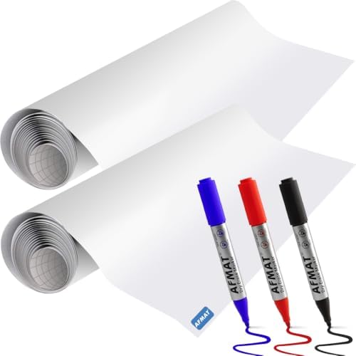AFMAT White Board Wallpaper, Whiteboard Roll, Stick on White Boards for Wall, 1.5x11ft Peel and Stick Dry Erase Roll, Stain-Proof, Super Sticky Whiteboard Sticker for Wall/Table/Door, 2 Rolls PP06
