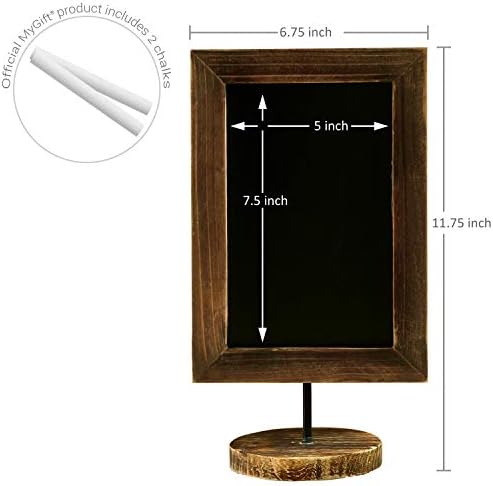 MyGift Set of 3 Tabletop Chalkboard Sign with Burnt Wood Frame and Round Base, Decorative Wedding Table Place Card Signage, Rustic Small Kitchen Countertop Memo Board