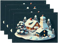 Batmerry Christmas Houses Linen Placemats Set of 4, Holiday Building Covered Snow Spruce Washable Table Mats for Kitchen Table Thickened Heat Insulation Dining Set Indoor Outdoor 12X18 in