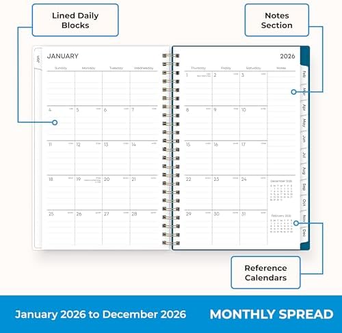 Blue Sky 2026 Weekly & Monthly Planner Calendar, 5"x8", Bakah Blue