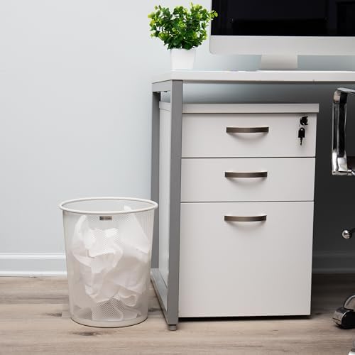 Mind Reader Mesh Trash Can, 16.65L (4.4 gal), Waste Paper Basket, Round, Office, Metal Mesh, Set of 2, White