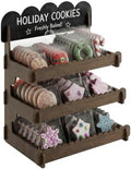 HOTCAN Wooden Cookie Display Stand with Chalkboard Sign for Bakers, Vendors, Craft Fairs | Pastry Display for Market Booths & Events | 3 Tiered Cookie Display for Muffins, Cakes, and Pastries (Brown)