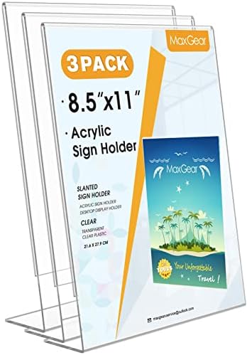 MaxGear Acrylic Sign Holder, 8.5 x 11 L-Shape Plastic Display Stand, 3 Pack
