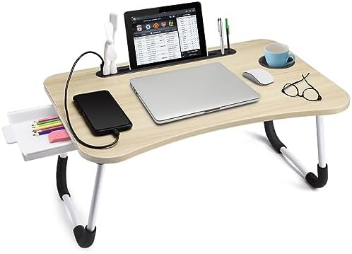 Slendor Bed Desk for Laptop and Writing with Storage, Cup Holder, Light