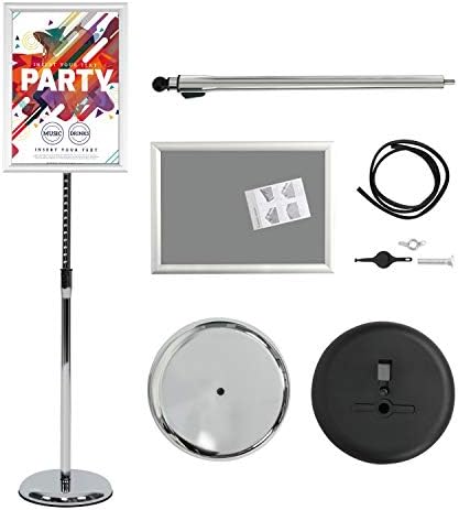 Pedestal Poster Stand, Adjustable Aluminum 11 x 17 Floor Standing Holder for Vertical and Horizontal View Sign Display, Silver
