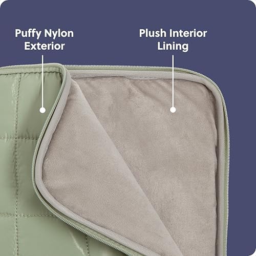 U Brands Nylon Puffy Zipping Large Laptop Sleeve, 10.5" x 15", MacBook Bag, Laptop Case for MacBook Pro, MacBook Air, Chromebook, HP Computer, Matcha Green