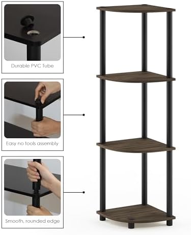 Furinno Turn-N-Tube Toolless 4-Tier Storage Shelves, Columbia Walnut
