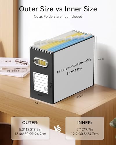 Oterri Portable Collapsible Cardboard File Box with Handle for Letter-Size | 1-Pack. Stainless Steel Handle. Label Stickers Included. Fits Letter Folders (Not Included). Home, Office, School, Dorm, Tax.