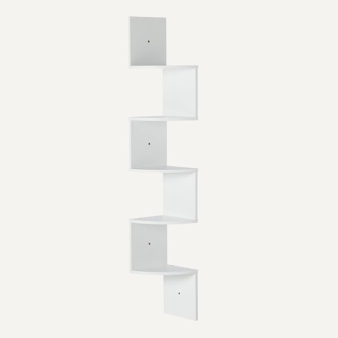 Amazon Basics 5-Tier Corner Shelf, Wall-Mounted, Floating Corner Bookshelf for Living Room, Bedroom, Bathroom, Home Office, 7.8"D x 48.5"W x 7.8"H, White