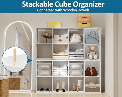 PrimeZone 8 Cube Storage Organizer, Stackable Wood Cubby Bookshelf, White