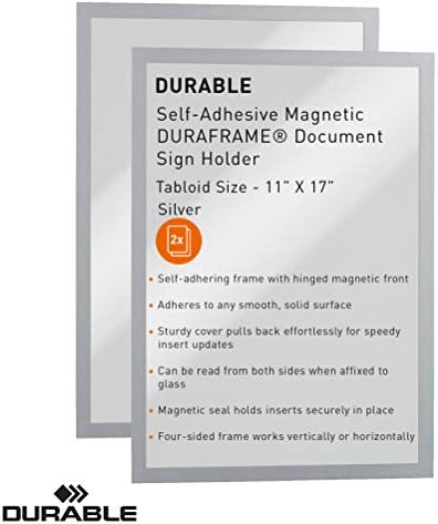 Durable Duraframe Sign Holder, Self-Adhesive, Silver, Tabloid Size, 2 Pack