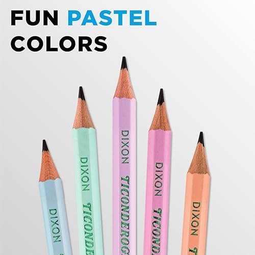 Ticonderoga Wood-Cased Pencils, Pre-Sharpened, #2 HB Soft, Pastel Colors | 10 Count. Ideal for writing, drawing, schoolwork, classrooms and office use