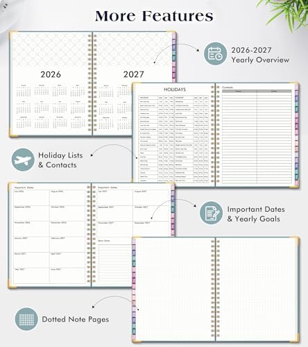 Academic Planner 2026-2027, 18 Months Weekly and Monthly Hardcover Planner, July 2026 - December 2027, 8.5" x 11" A4 Large Daily Calendar Planner Book with Tabs, Spiral College School Agenda Organizer for Student Teacher, Dusty Blue