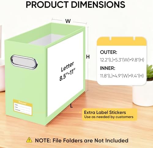 BALEINE 4PK File Organizer Box, Cardboard File Folder Organizer with Handle | Strong Corrugated Paper Core, Label Stickers for Identification, Hanging File Folder Organizer, Home Office Document Storage