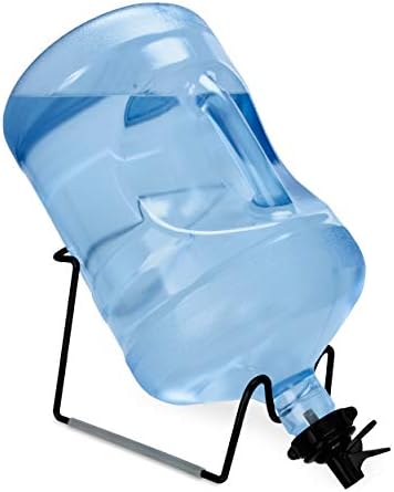 Brio Metal Plated 3-5 Gallon Water Jug Stand and 2 Dispenser Valves, Rust-Resistant Non Slip Water Stand with BPA Free Fast Flow Water Spout Fits Both 48mm and 55mm Bottles 2 CAPS Included (Black)