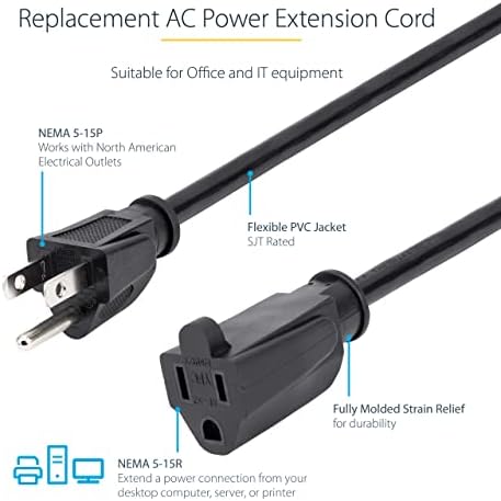 StarTech 20ft Power Extension Cord, 13A 125V, 16AWG, Black (PAC10120)