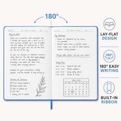 SUIN A5 Hardcover Lined Journal Notebook, 200 Pages, Light Blue, 1 Pack
