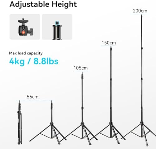 SMALLRIG RA-S200 Photography Light Stand, 6.6ft Aluminum Lighting Tripod